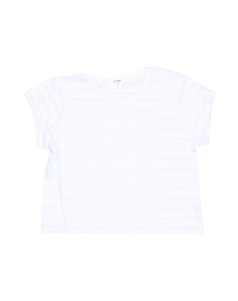 1950's Striped Boxy Crop Tee - Optic White