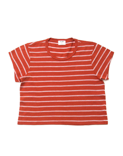 1950's Striped Boxy Crop Tee - Vintage Red